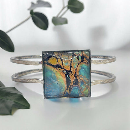 Silver Plated Fluid Art Bangle