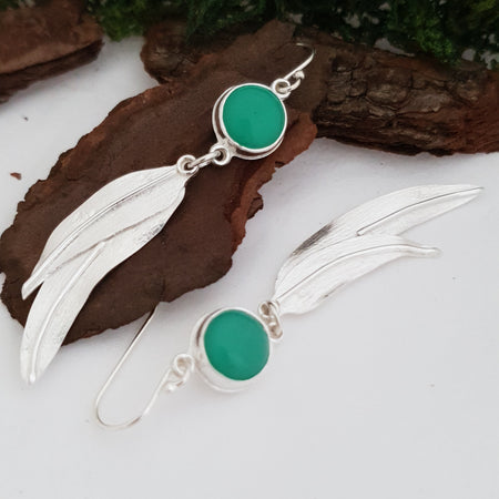 Silver eucalyptus leaves earrings