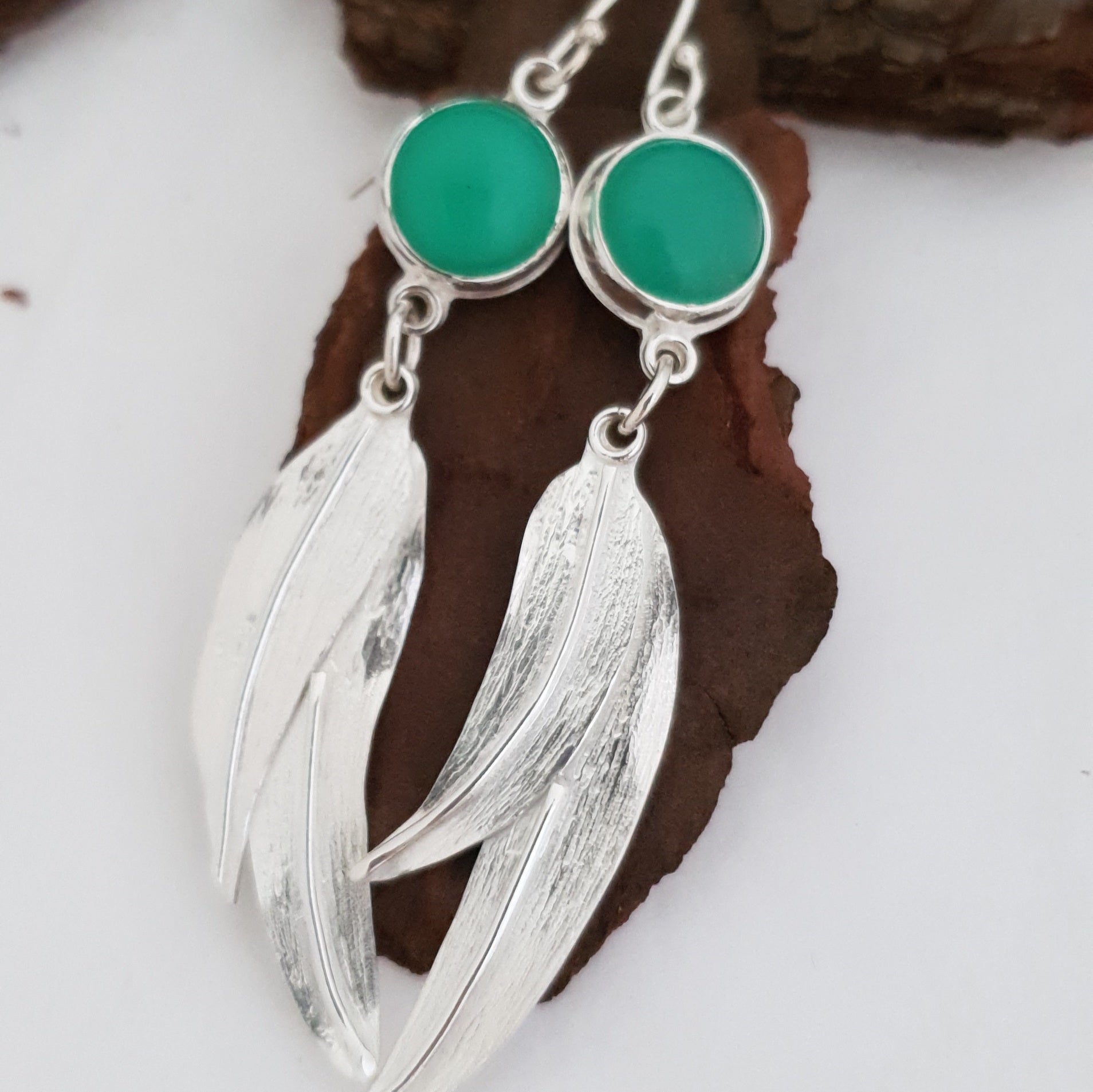 Silver eucalyptus leaves earrings