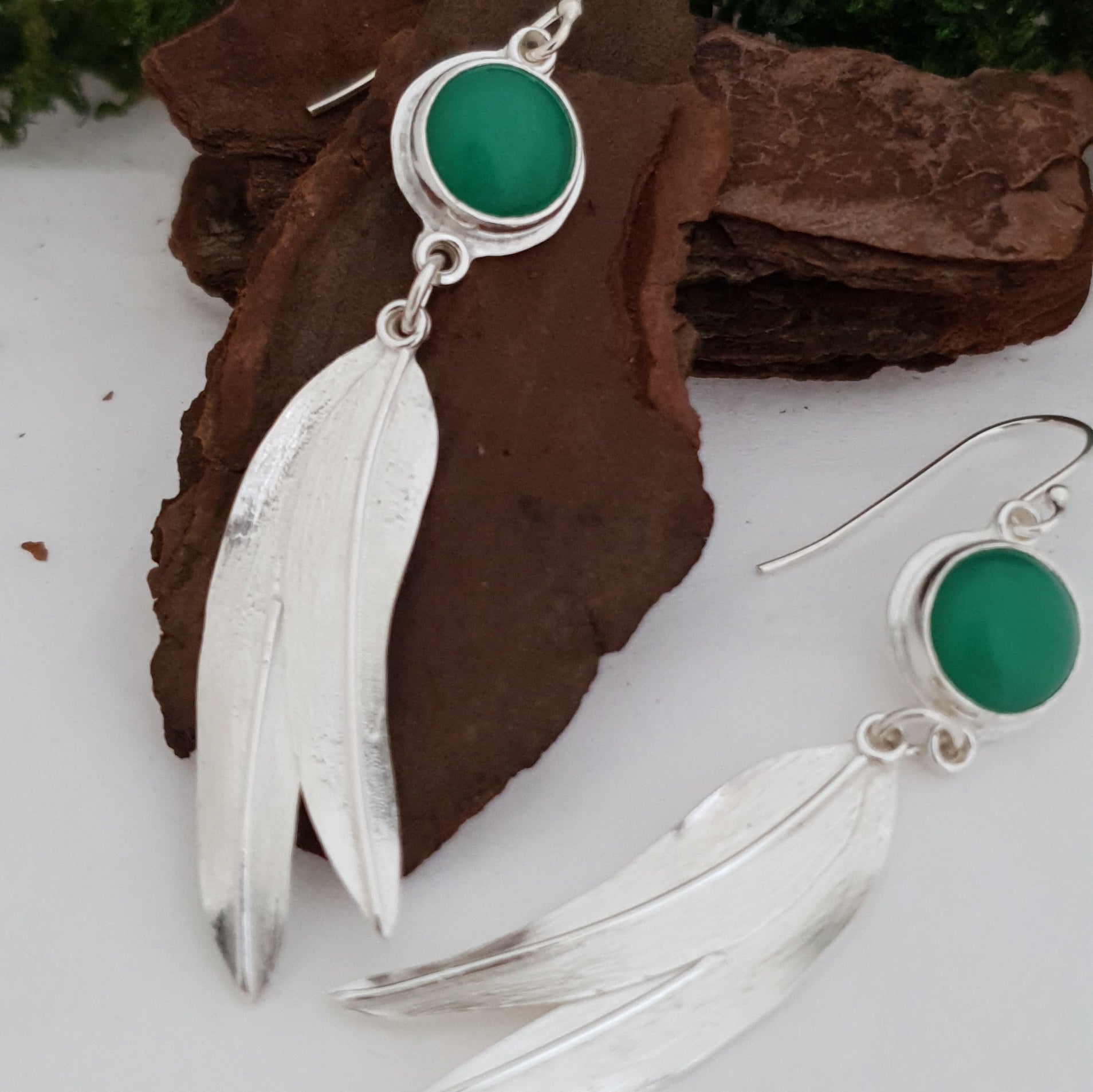Silver eucalyptus leaves earrings