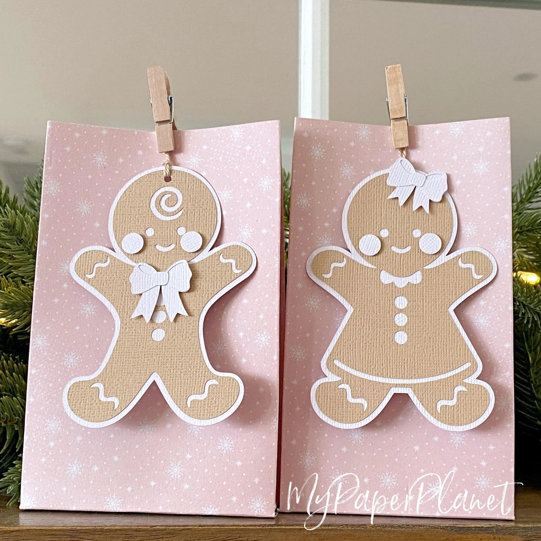 Gingerbread people gift tags, Christmas wrapping.