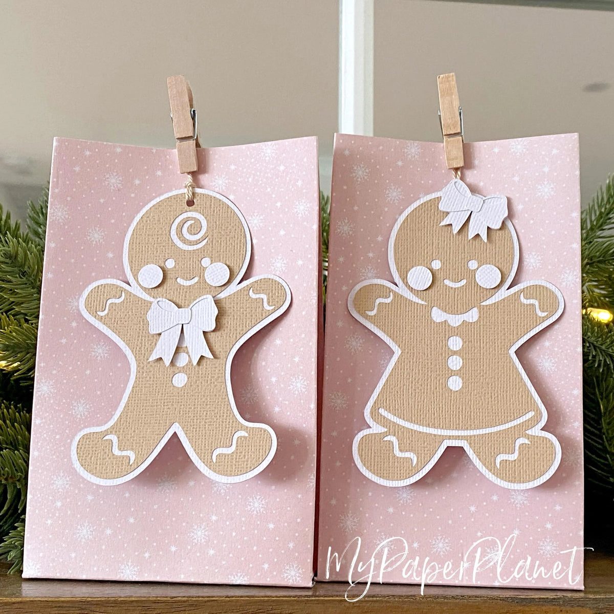 Gingerbread people gift tags, Christmas wrapping.