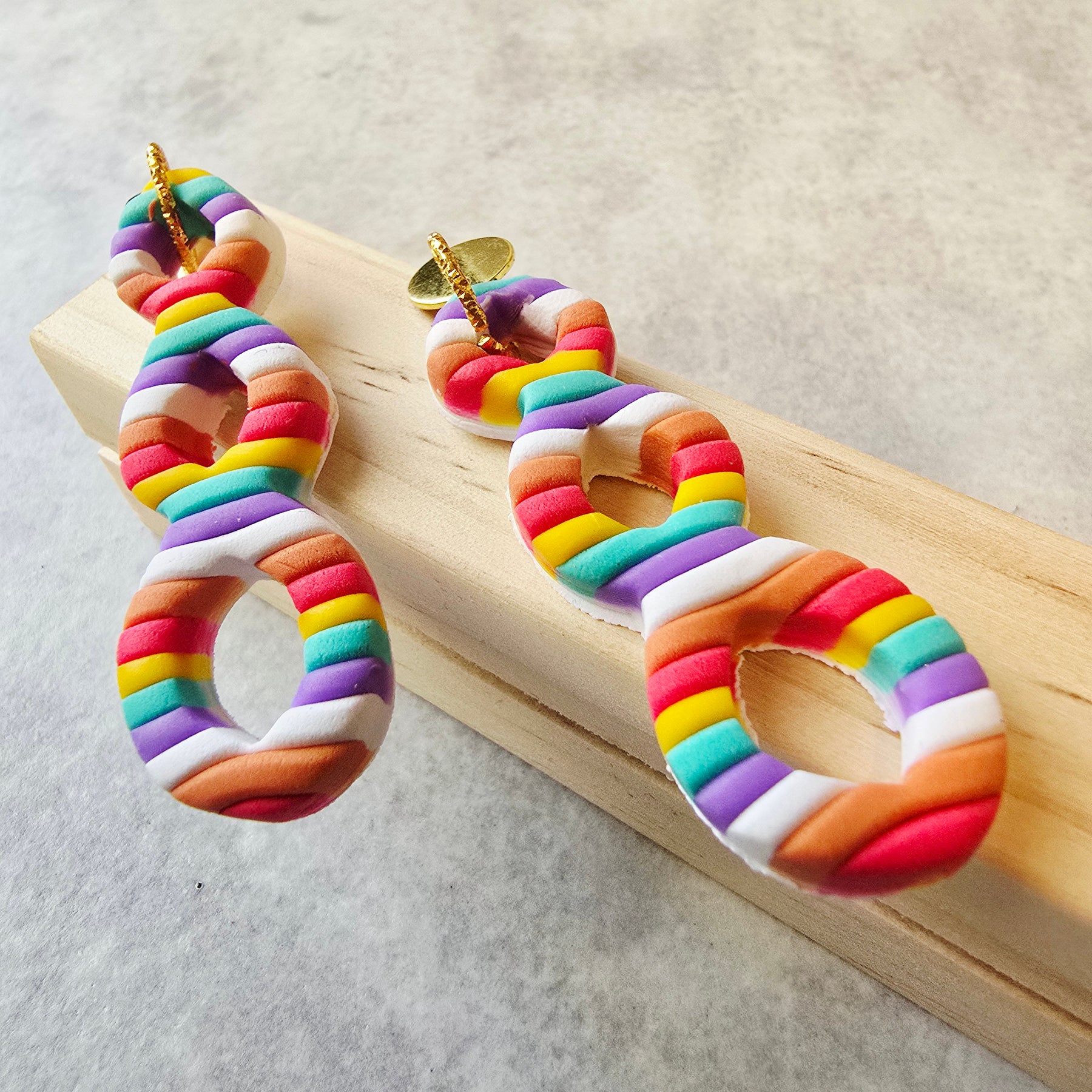 Candy Striped Triple Loop Cutout Drop Earrings