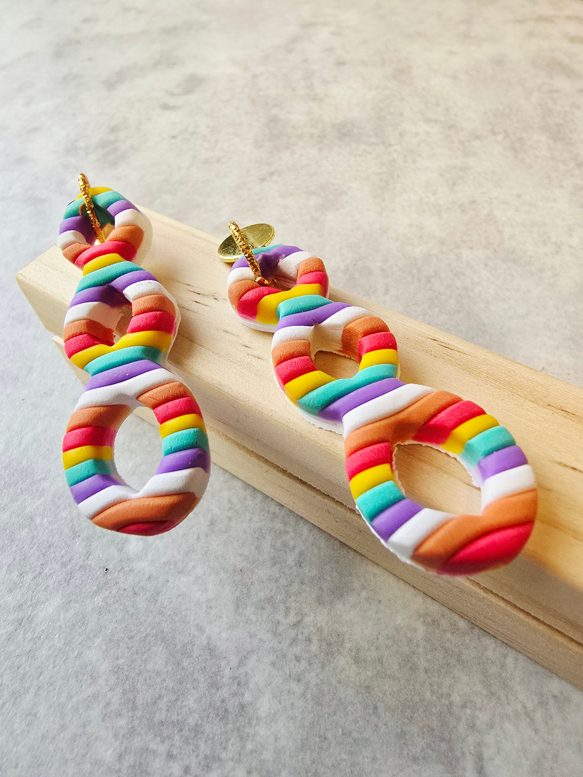 Candy Striped Triple Loop Cutout Drop Earrings
