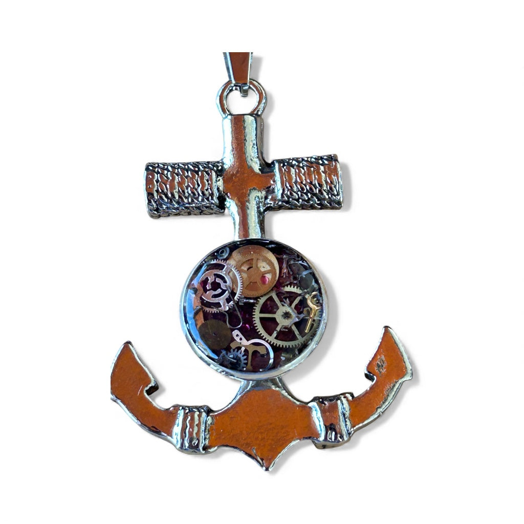 Steampunk watch parts Anchor Mens necklace