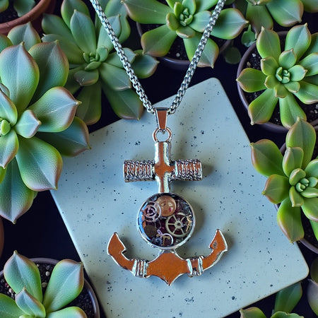 Steampunk watch parts Anchor Mens necklace