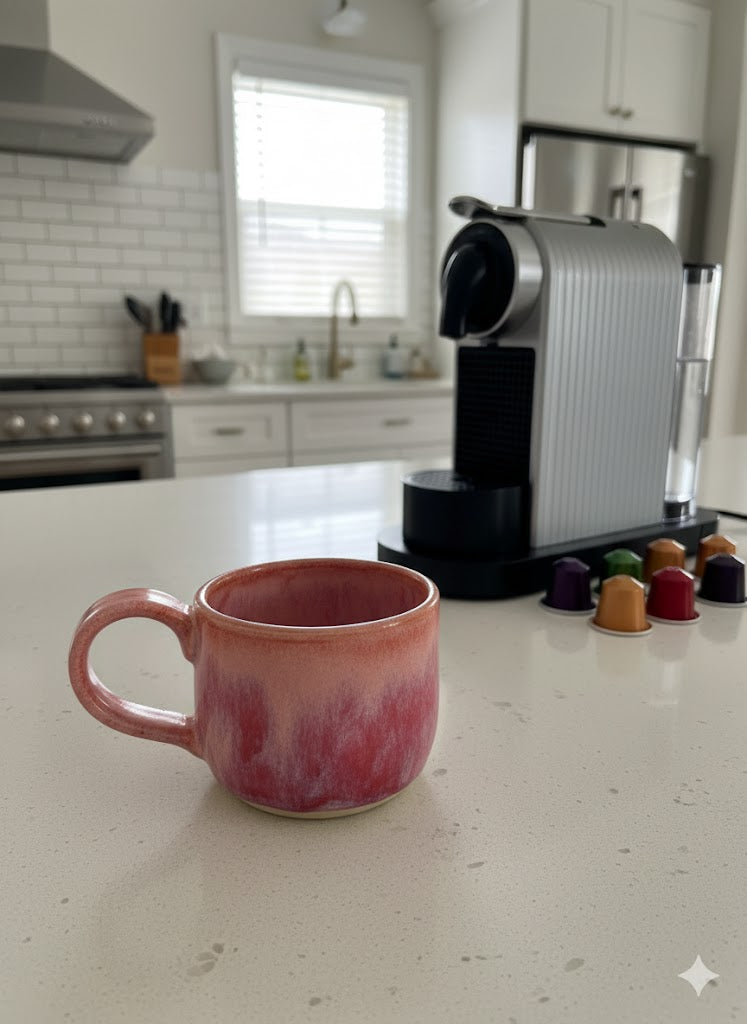 Handmade Ceramic Pink, Drip-Glaze Mug