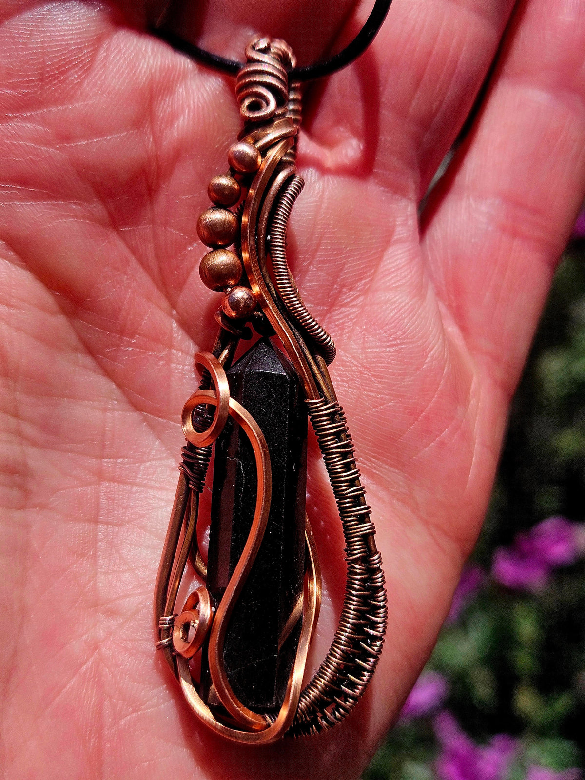Handcrafted Black Tourmaline & Copper Pendant