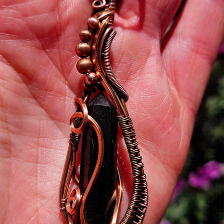 Handcrafted Black Tourmaline & Copper Pendant