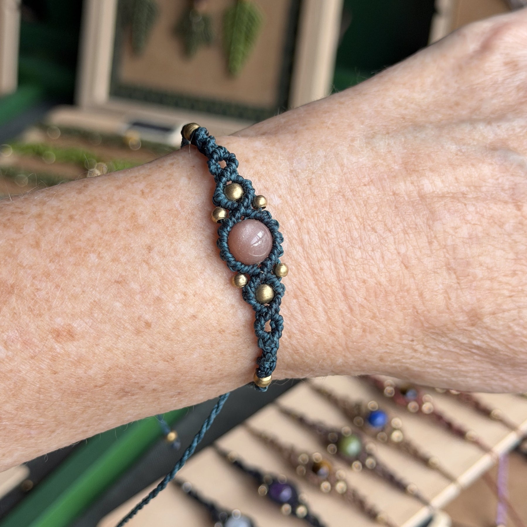 Micro Macrame Boho Bracelet with focal gemstone bead