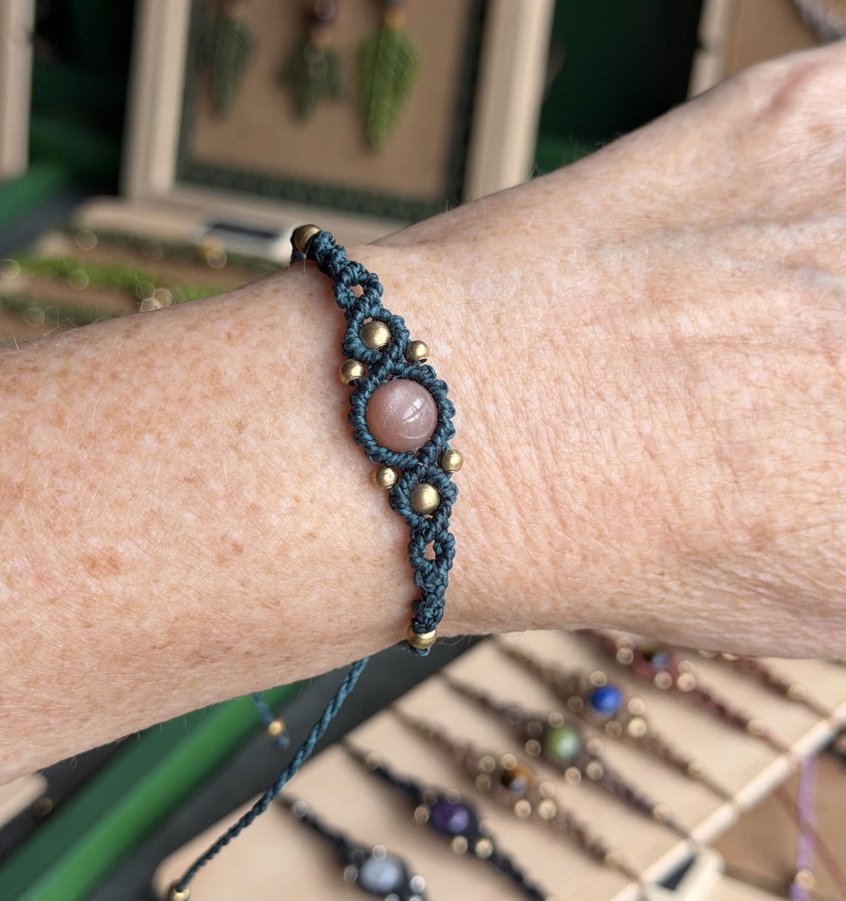 Micro Macrame Boho Bracelet with focal gemstone bead