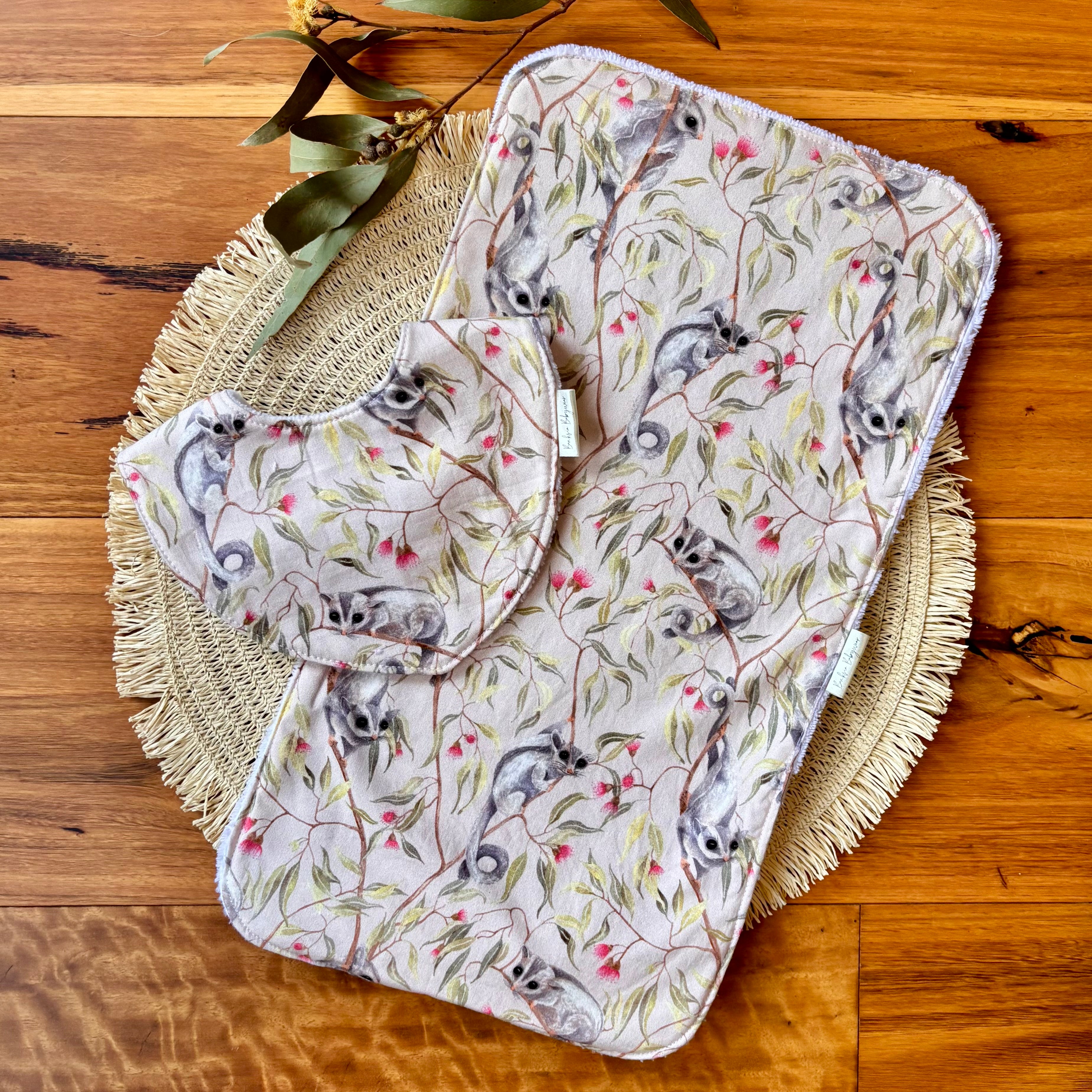 Baby Bib and Burp Cloth Set | Sweet Sugar Gliders | Made to Order