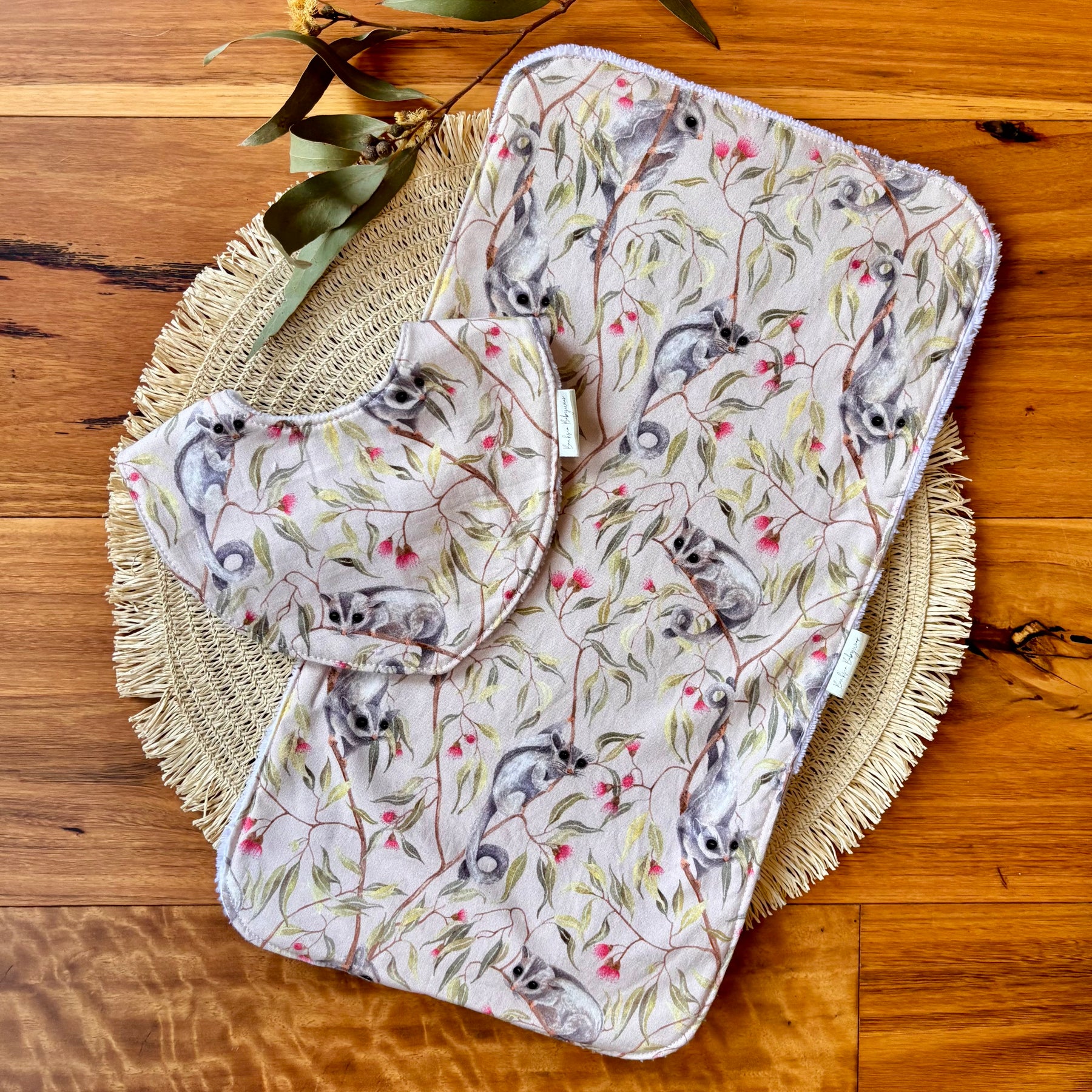 Baby Bib and Burp Cloth Set | Sugar Gliders | Made to Order