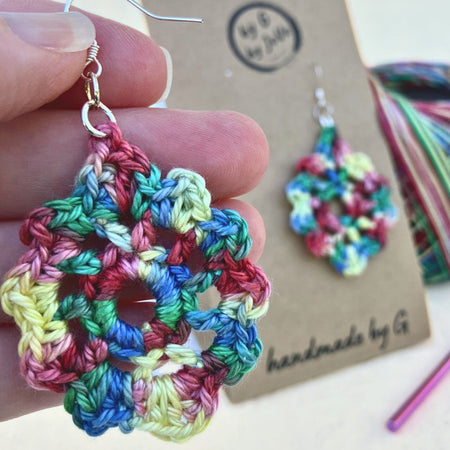 Rainbow Lace - Handmade Cotton Crochet Dangle Earrings