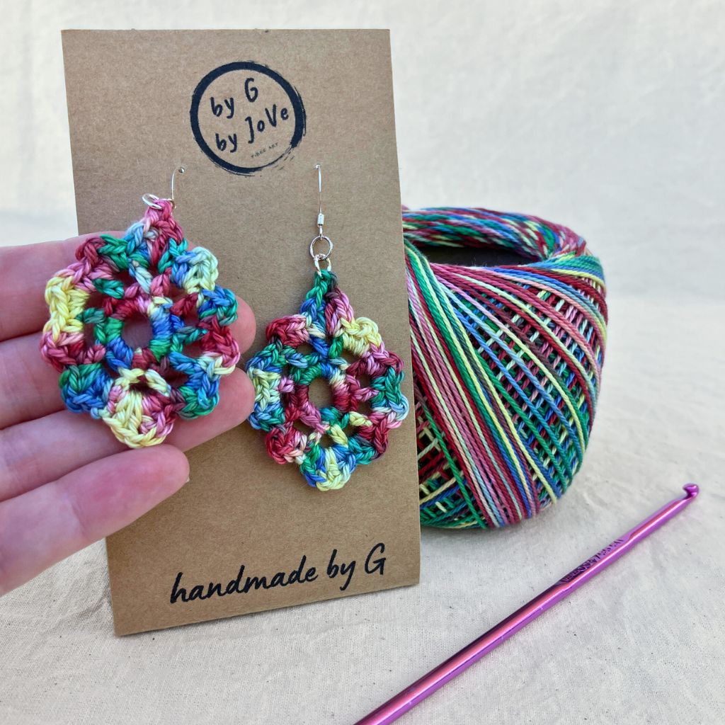Rainbow Lace - Handmade Cotton Crochet Dangle Earrings