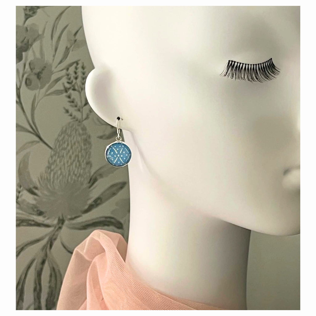 Cornflower Blue and White Geometric Patterned Earrings • Handmade with Japanese Papers