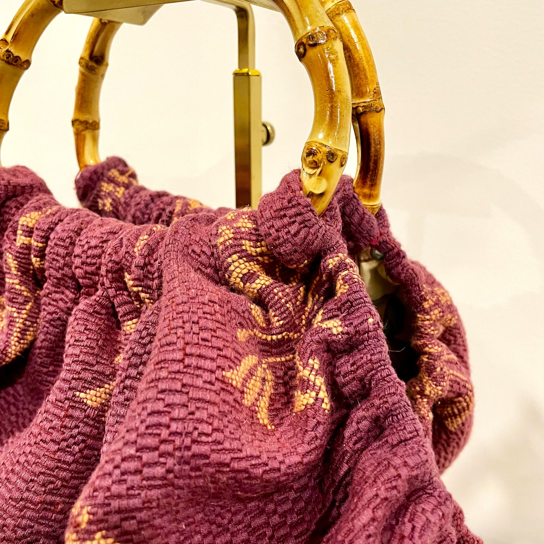 Dusty Pink Floral Tapestry Handbag, Bamboo Handles, Handmade