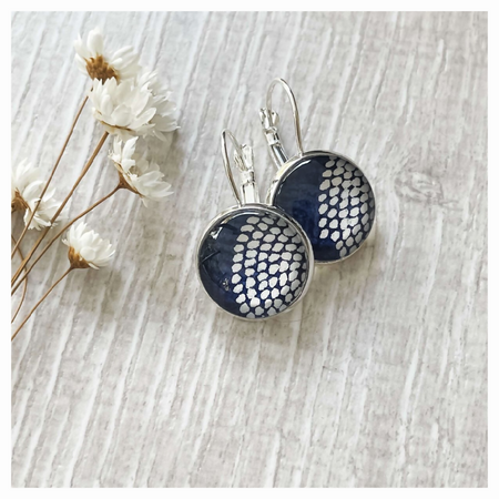 Blue Earrings made with Japanese Papers and Glass