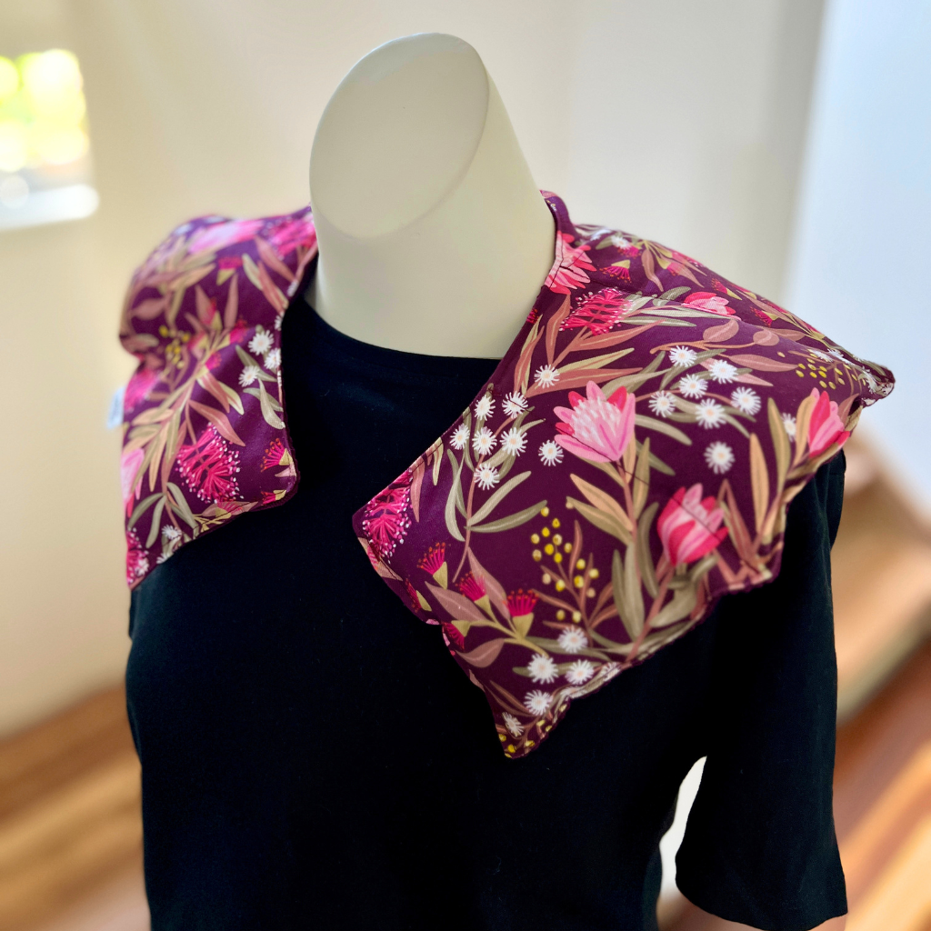 Origami-Inspired Curved Lavender Wheat Pack for Neck & Shoulders - Burgundy Banksia
