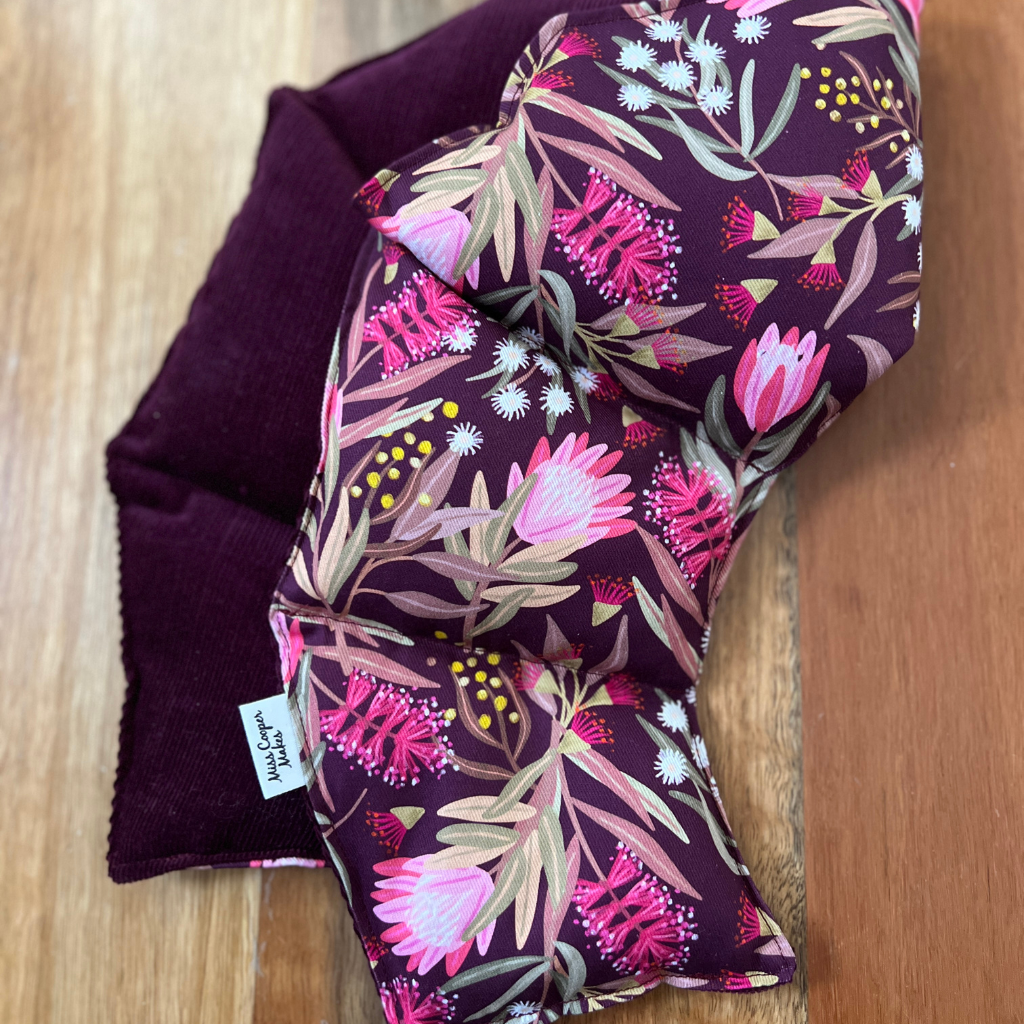 Origami-Inspired Curved Lavender Wheat Pack for Neck & Shoulders - Burgundy Banksia