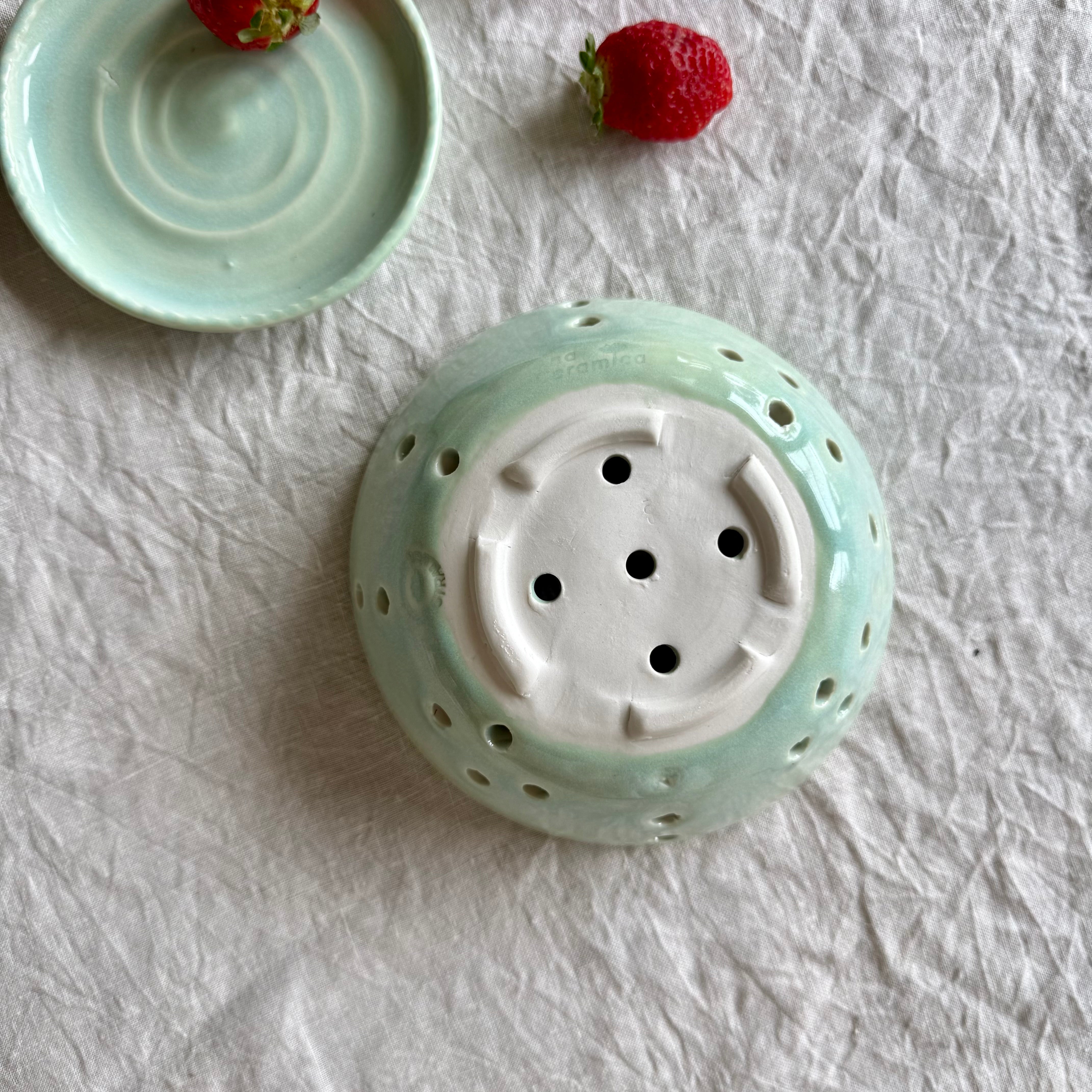 Handmade Porcelain Berry Bowl + Drip Plate
