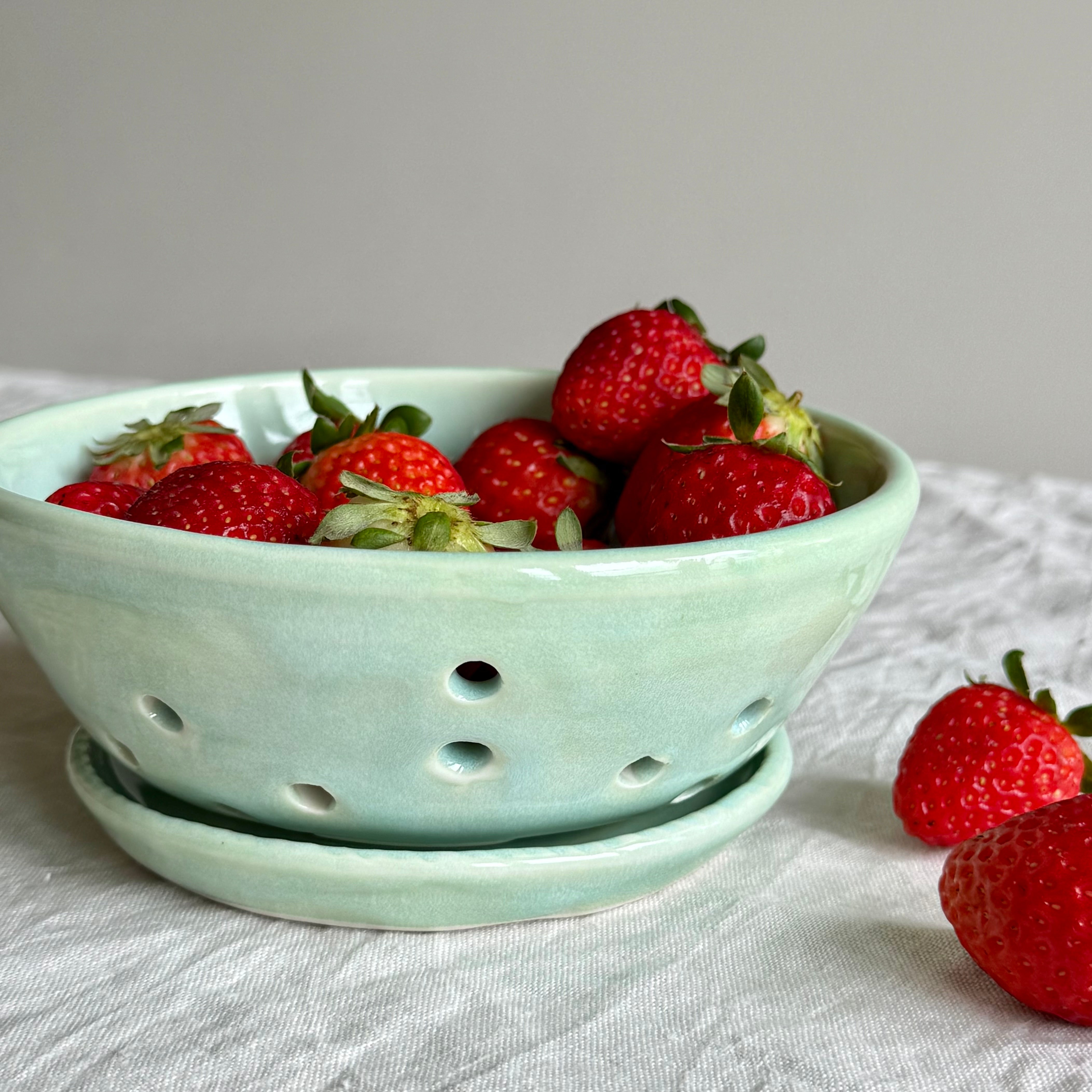 Handmade Porcelain Berry Bowl + Drip Plate