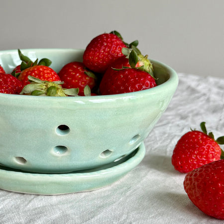 Handmade Porcelain Berry Bowl + Drip Plate
