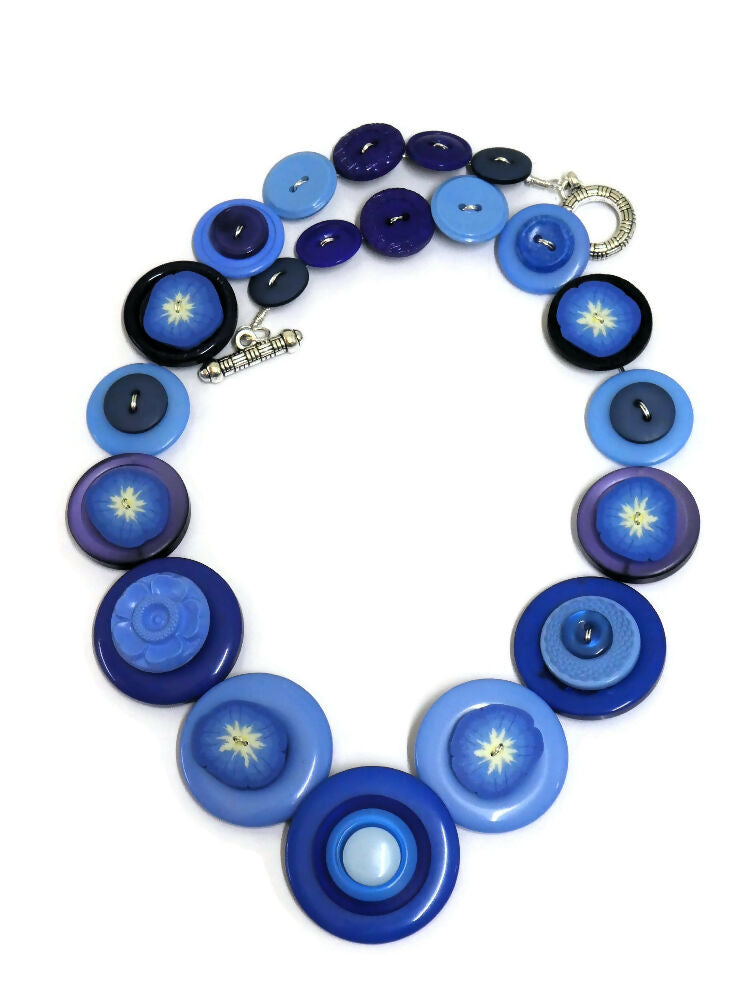 Button necklace and earrings - Forget-Me-Not