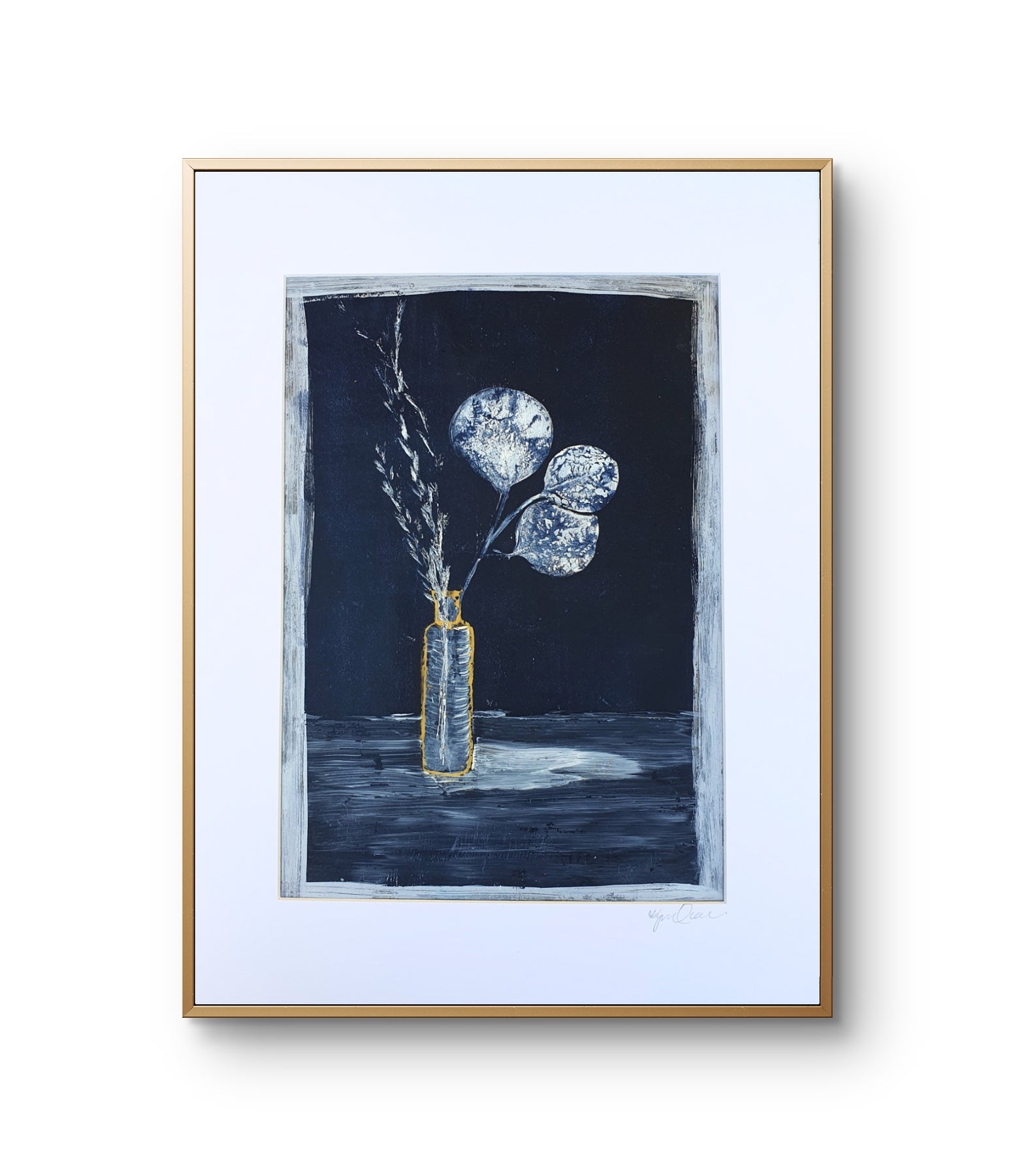 Gum leaves in vase | Acrylic monoprint on paper | Original artwork | A4