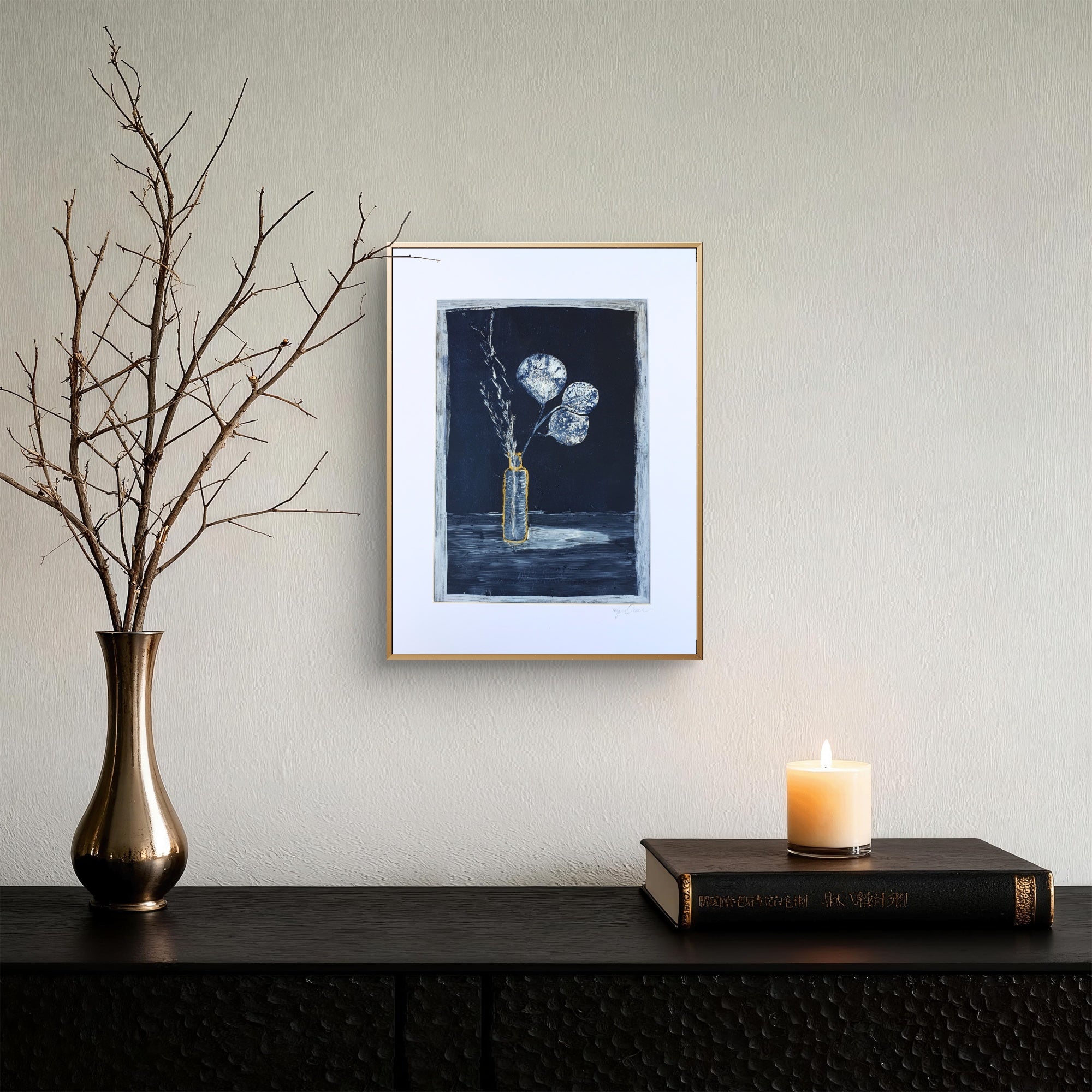 Gum leaves in vase | Acrylic monoprint on paper | Original artwork | A4