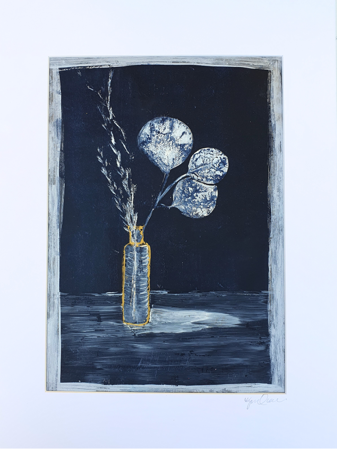 Gum leaves in vase | Acrylic monoprint on paper | Original artwork | A4