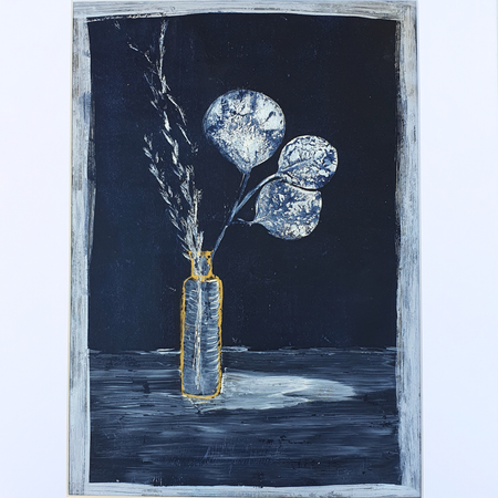 Gum leaves in vase | Acrylic monoprint on paper | Original artwork | A4