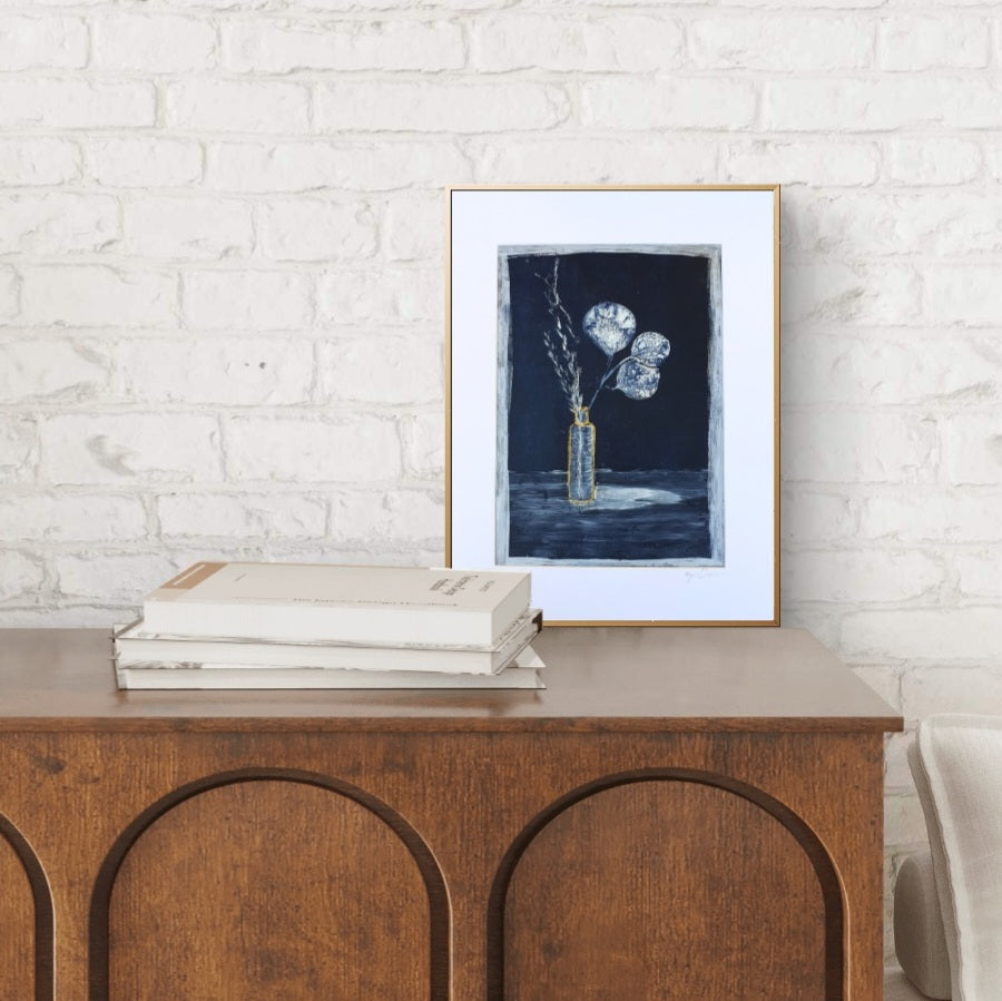 Gum leaves in vase | Acrylic monoprint on paper | Original artwork | A4