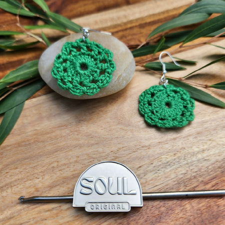 Crochet Earring - Mandala Green