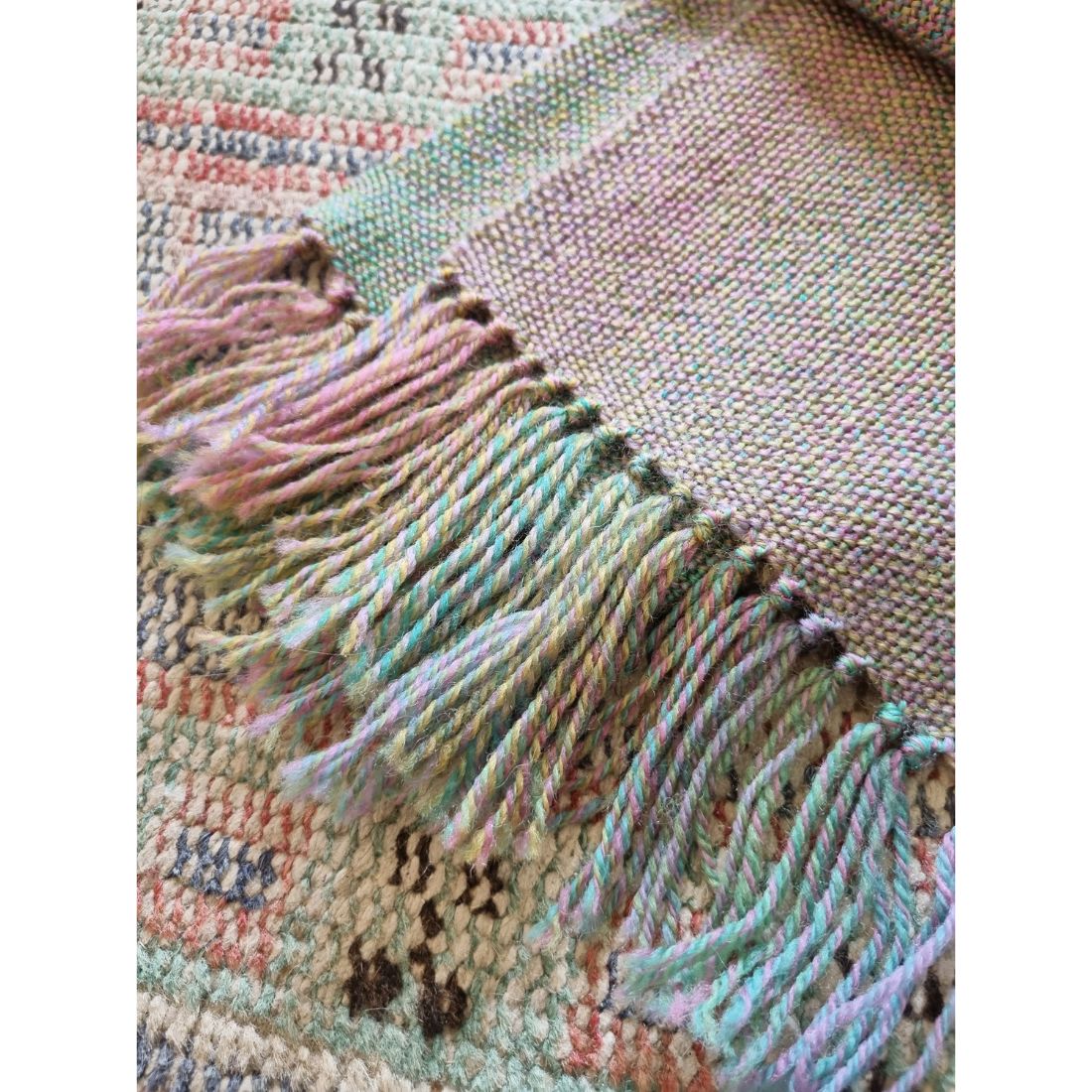 Handwoven scarf 100% wool green to autumn