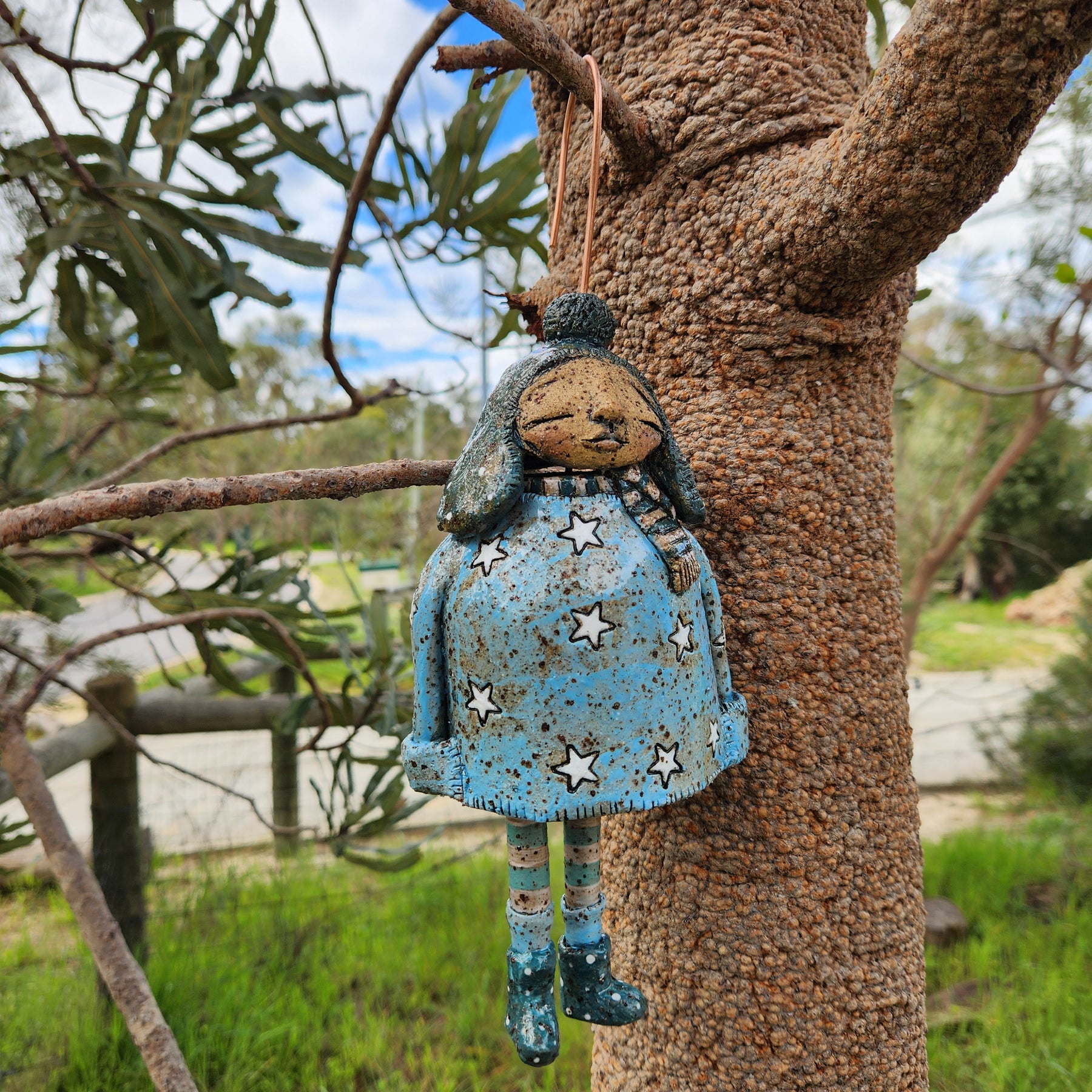 Clay windchime, little girl, stars, spots