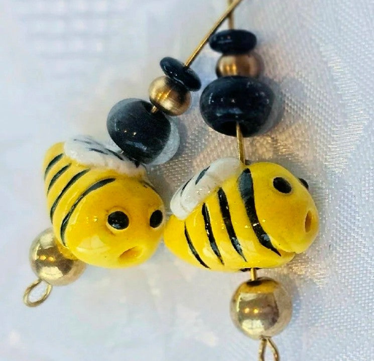 Bumble Bee Earrings! Artisan Made Ceramic Beads FREE POST