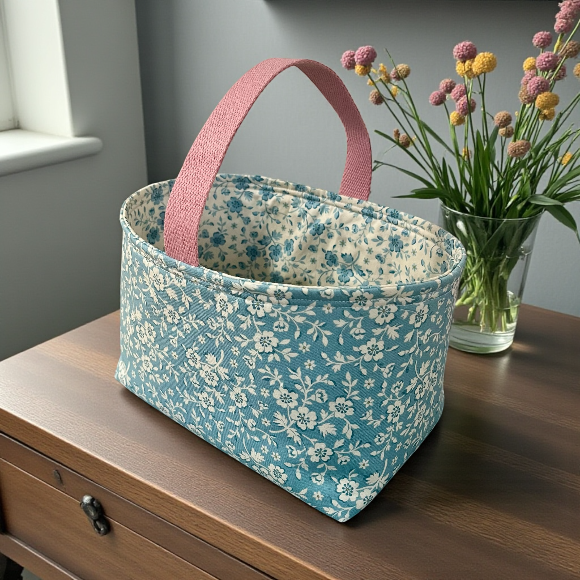 Handmade Fabric Storage Basket with Handle