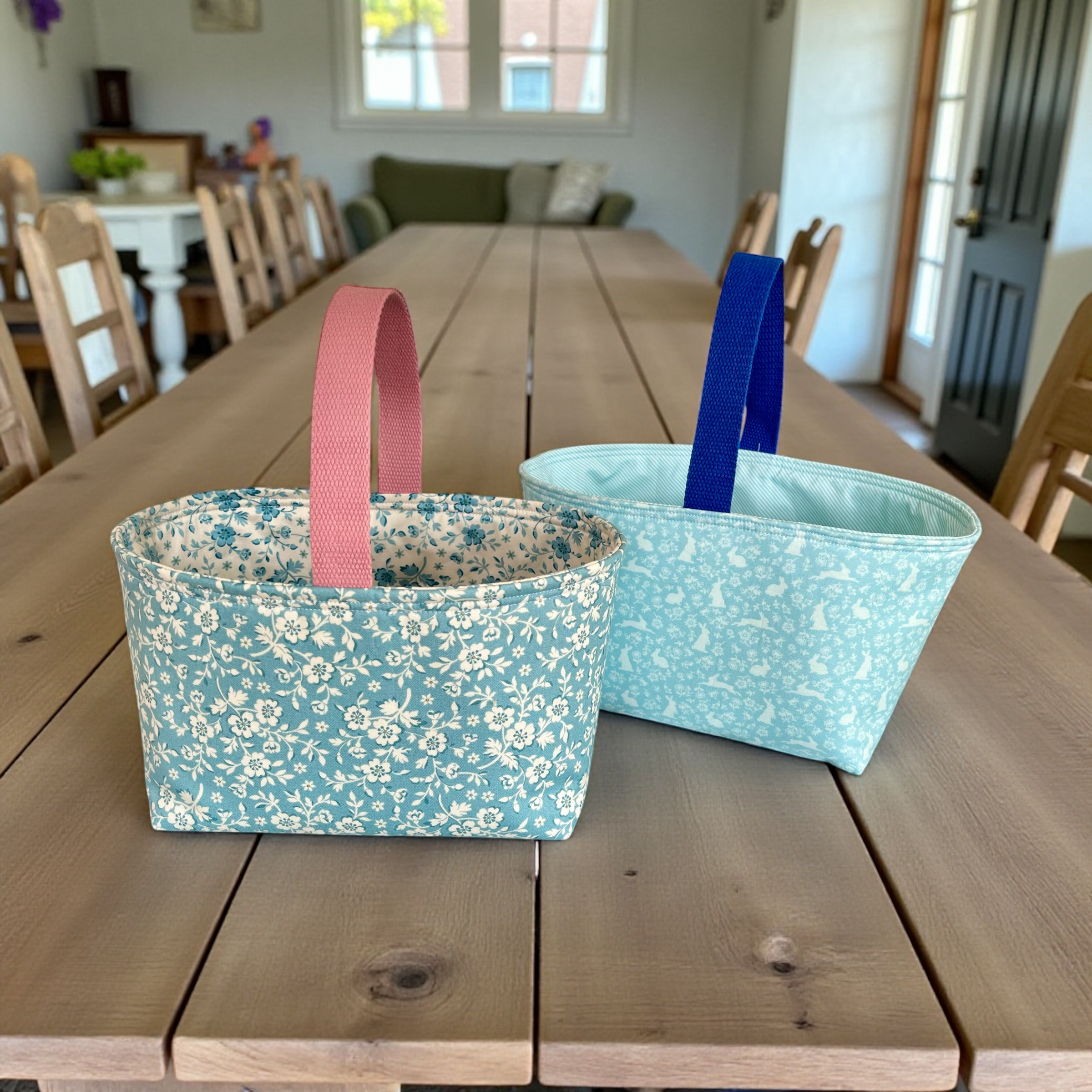 Handmade Fabric Storage Basket with Handle