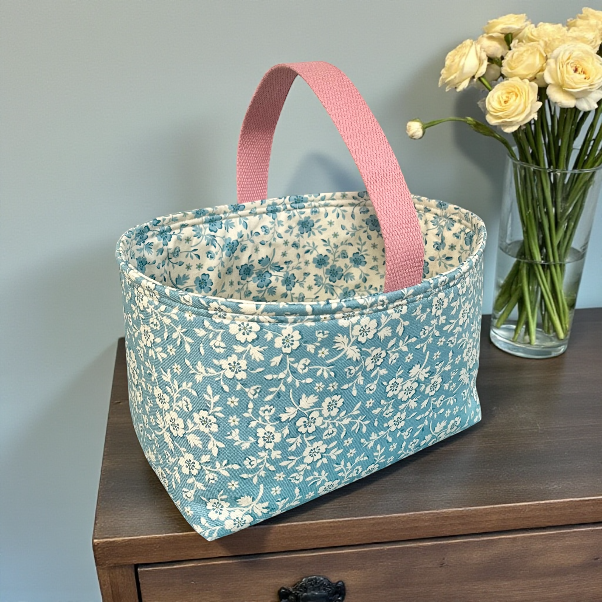 Handmade Fabric Storage Basket with Handle