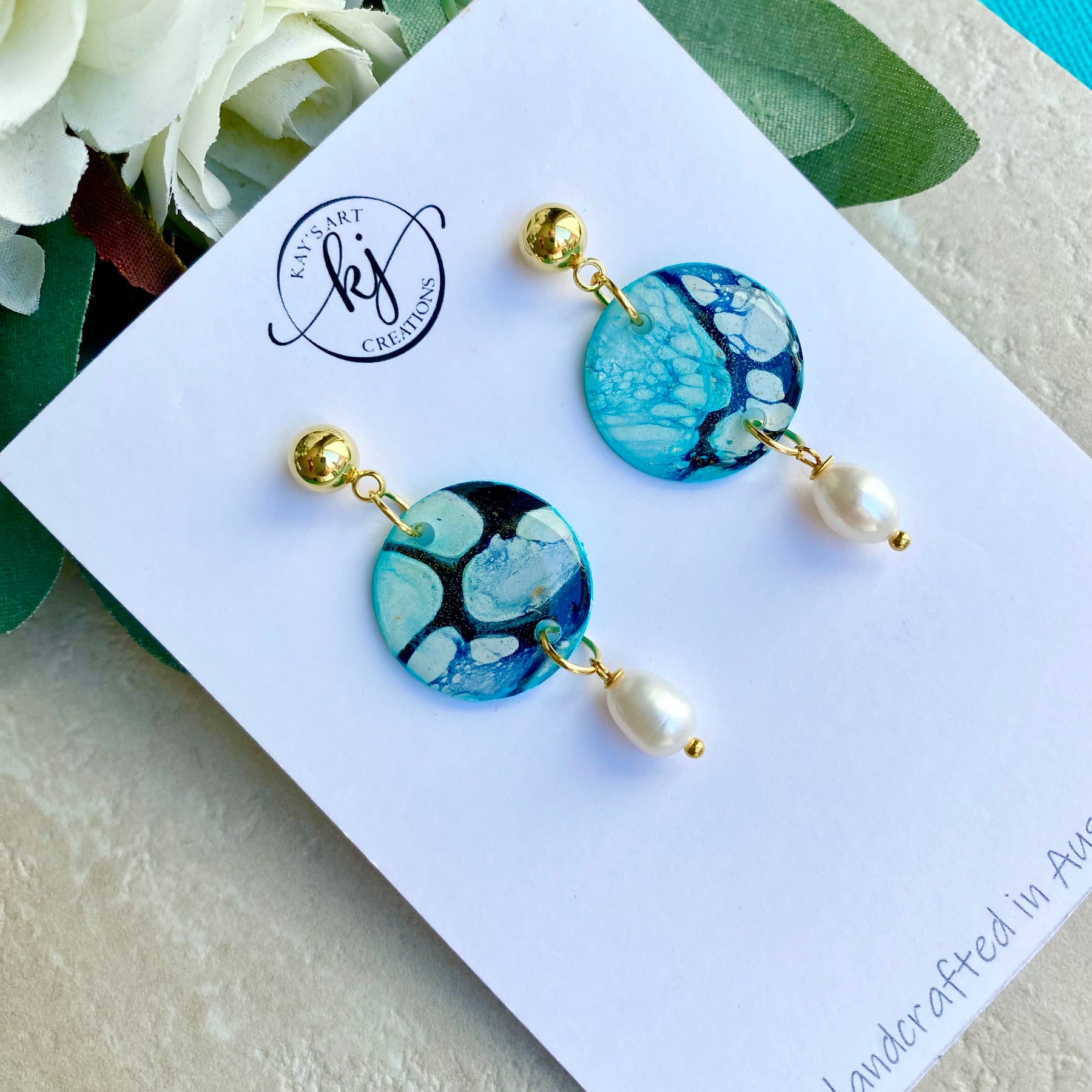 Soft Turquoise Stud Earrings with Freshwater Pearls