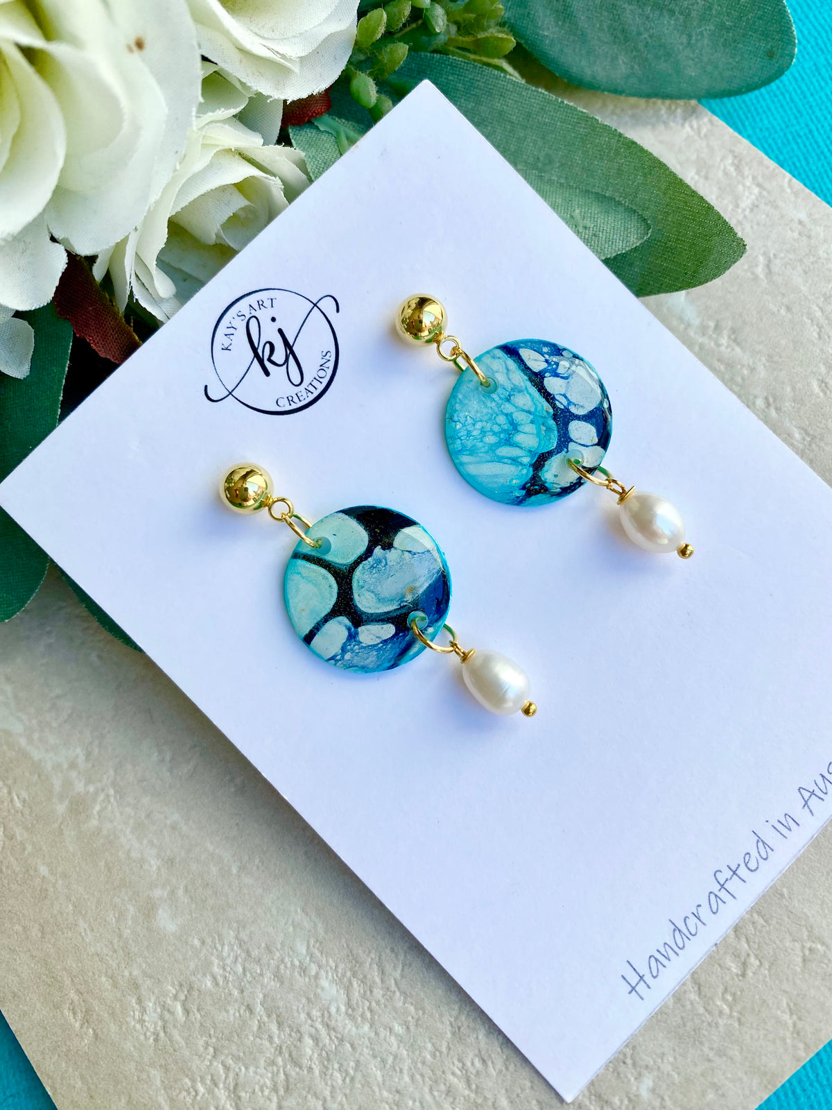 Soft Turquoise Stud Earrings with Freshwater Pearls