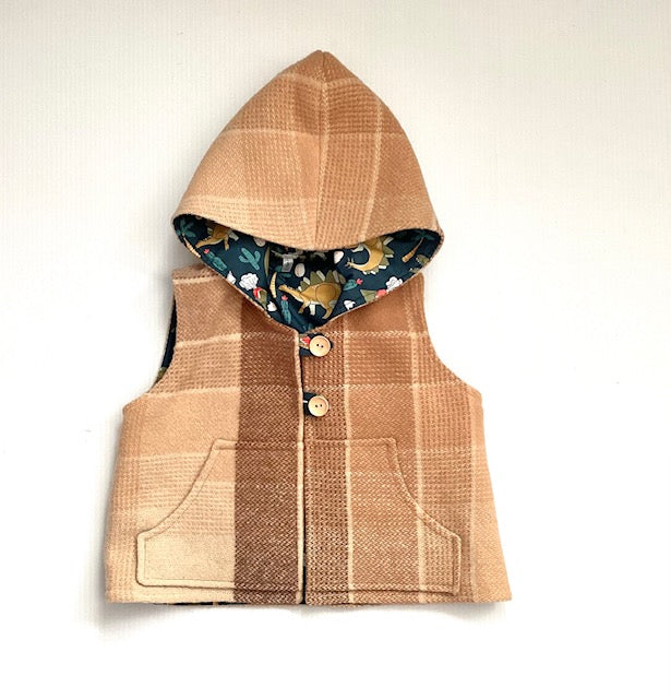 Dinosaur Upcycled Blanket Vest with Cosy Hood
