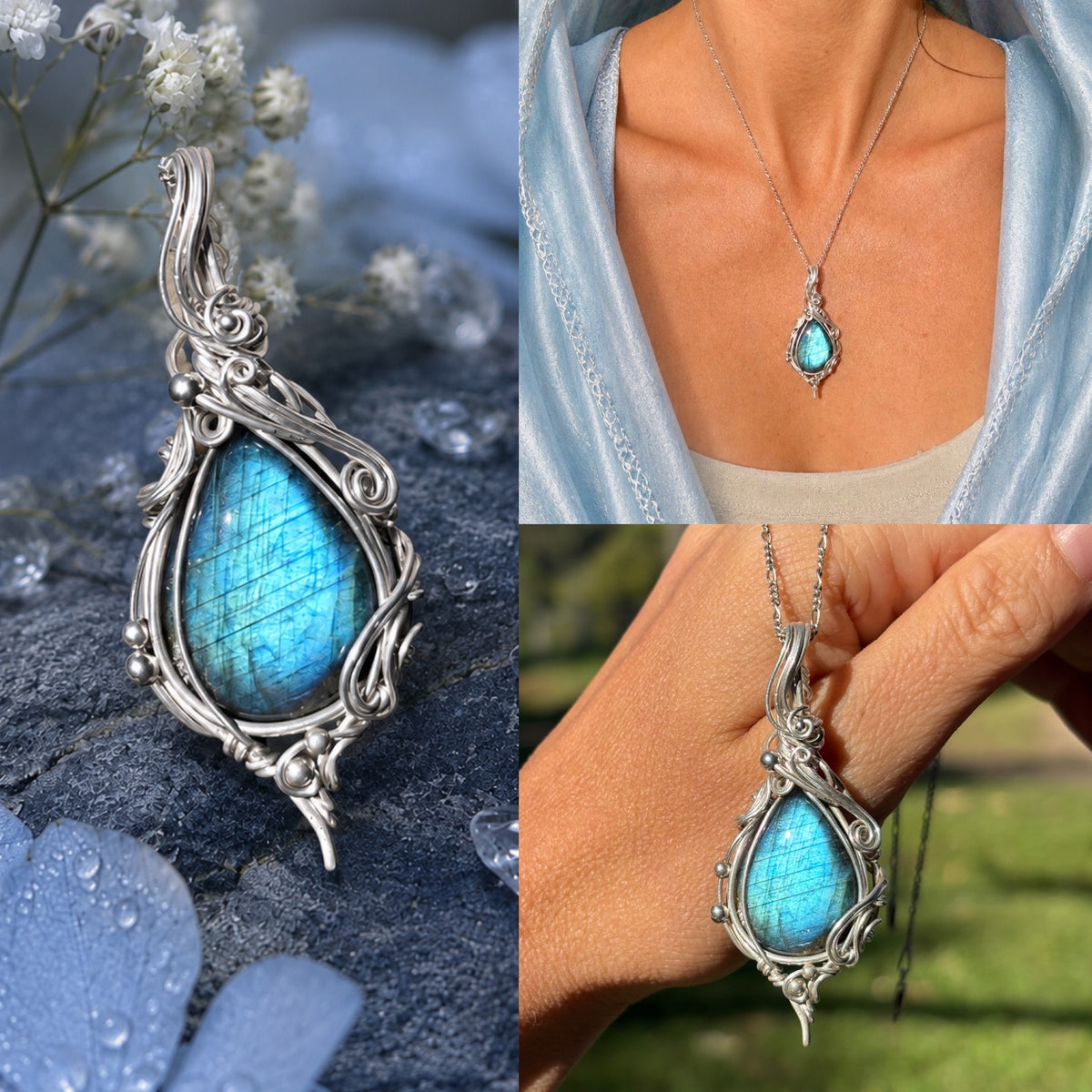 Simple silver labradorite wire wrap