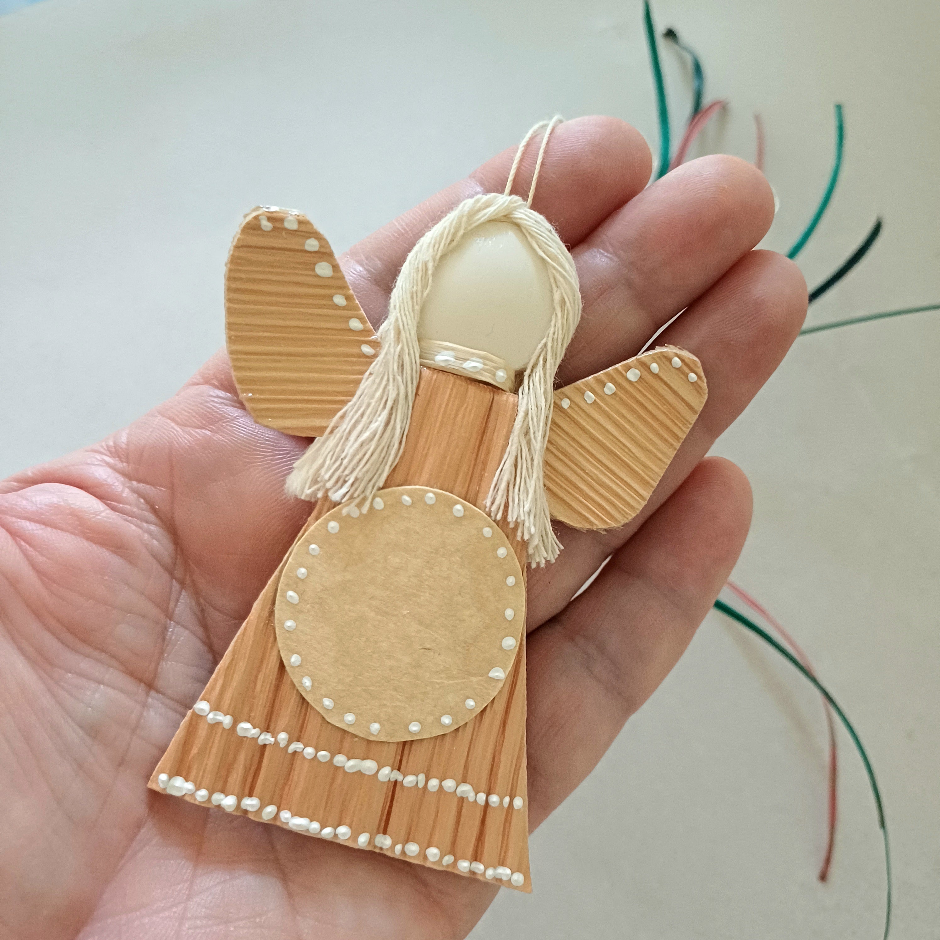 Handmade Palm Leaf Angel Ornament Place for Handwritten Greeting Sustainable