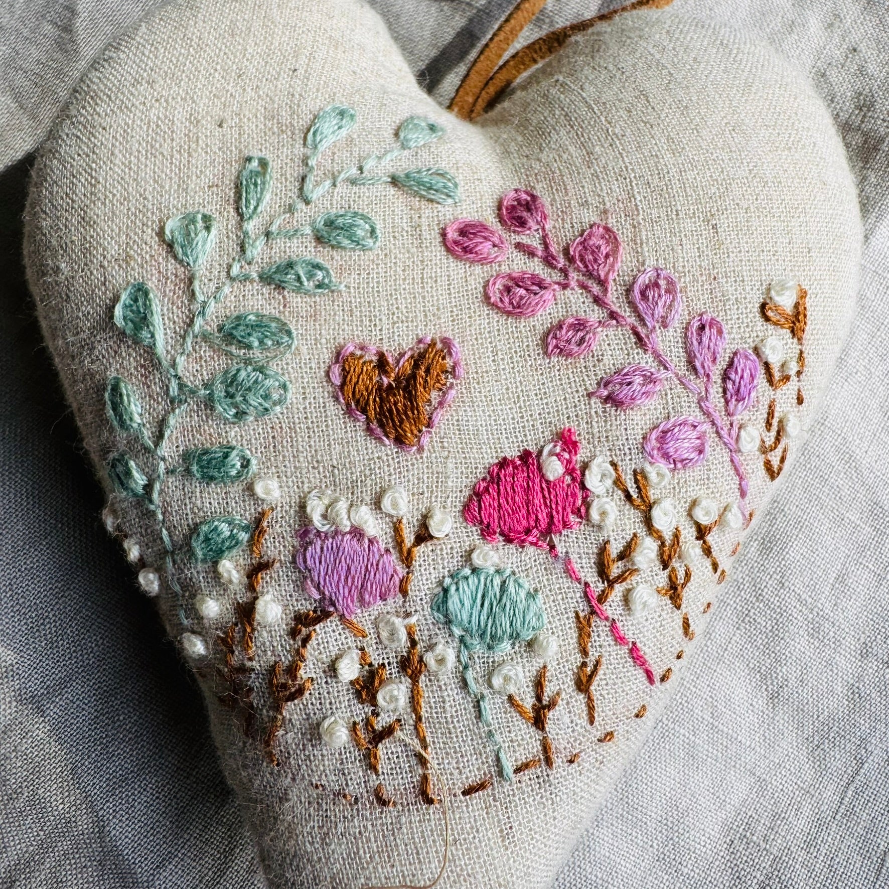 Hand Embroidered Heart filled with Australian wool - love