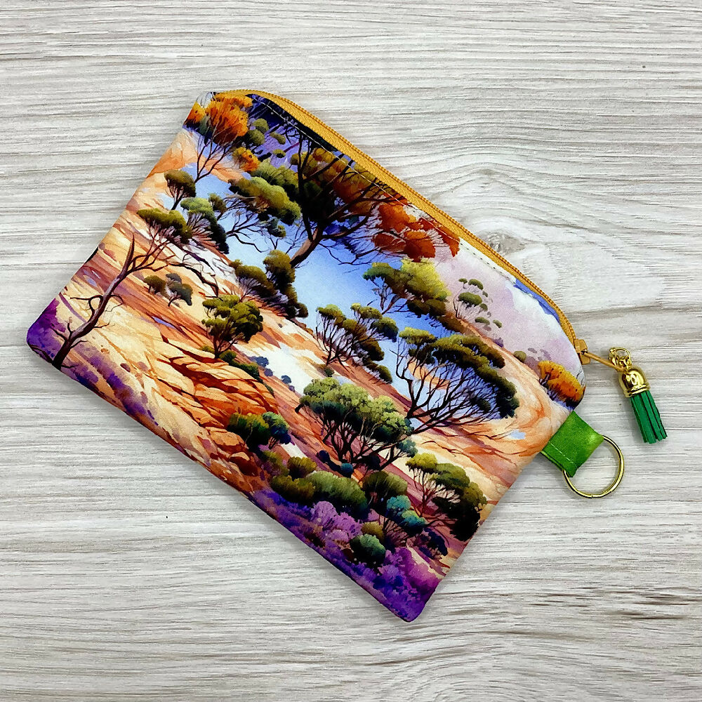 Scenic Outback Zip Pouch (18cm x 13cm). Fully lined, lightly padded