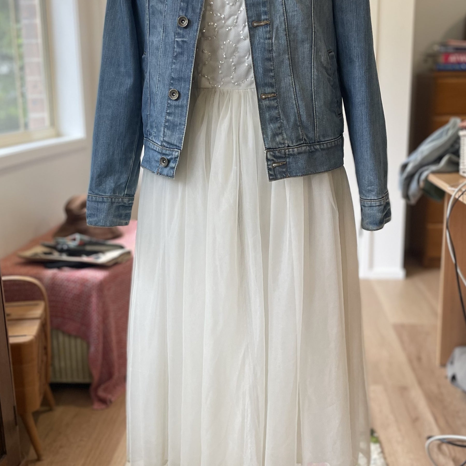 Hand Embroidered Sashiko Denim Jacket, Upcycled