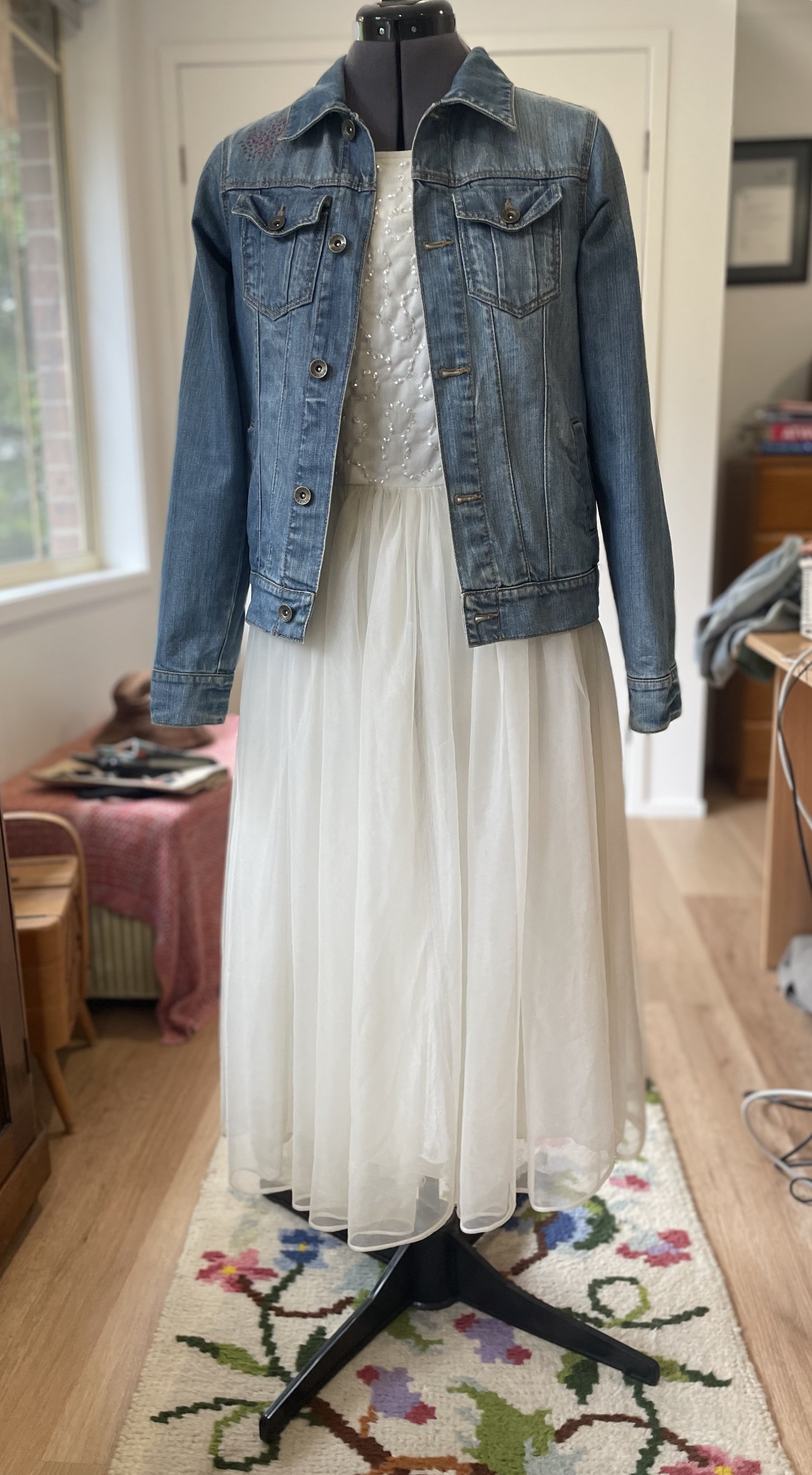 Hand Embroidered Sashiko Denim Jacket, Upcycled
