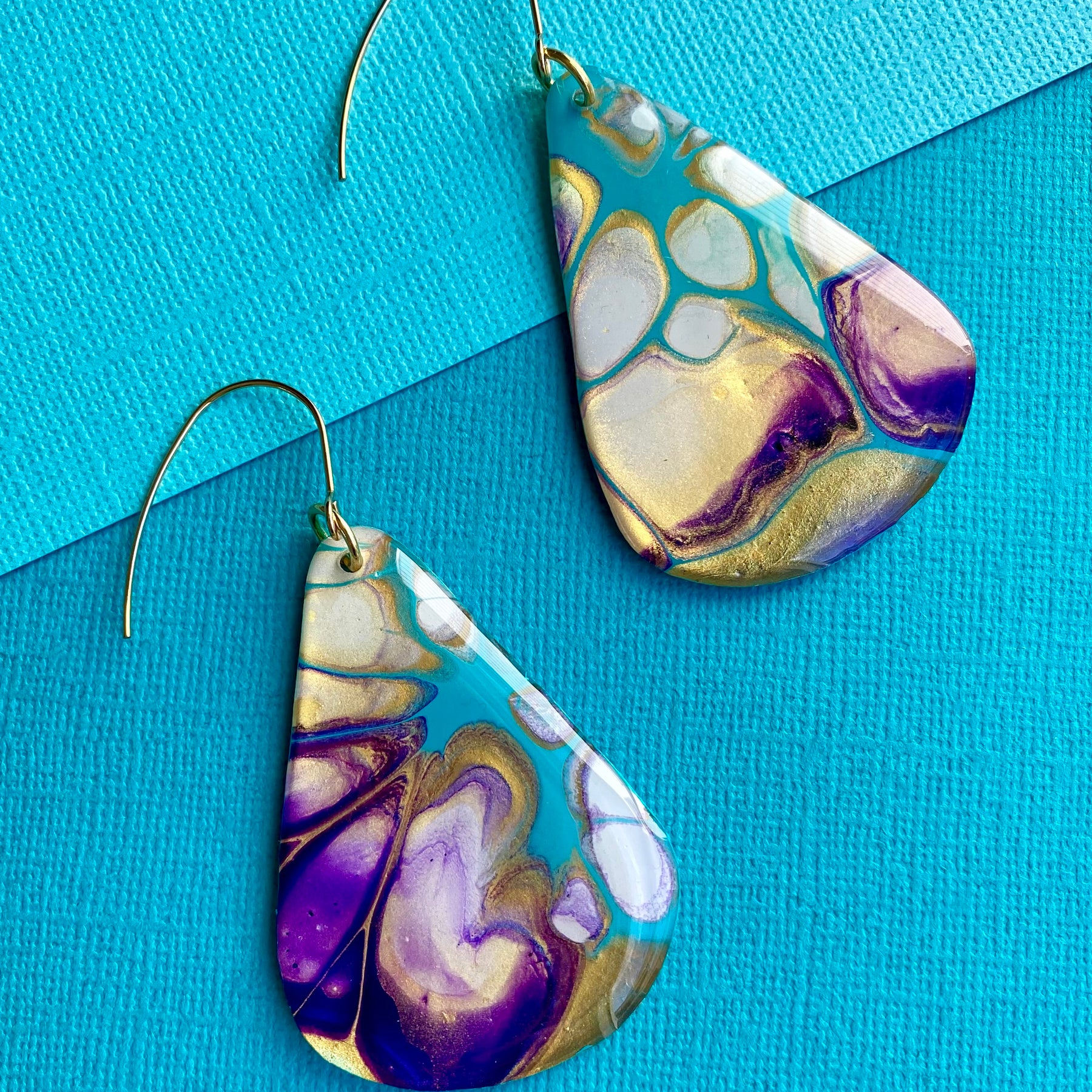 Stunning Turquoise and Gold Abstract Art Earrings